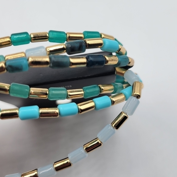 J. Crew Blue and Gold Elastic Beaded bracelet set - Picture 4 of 7